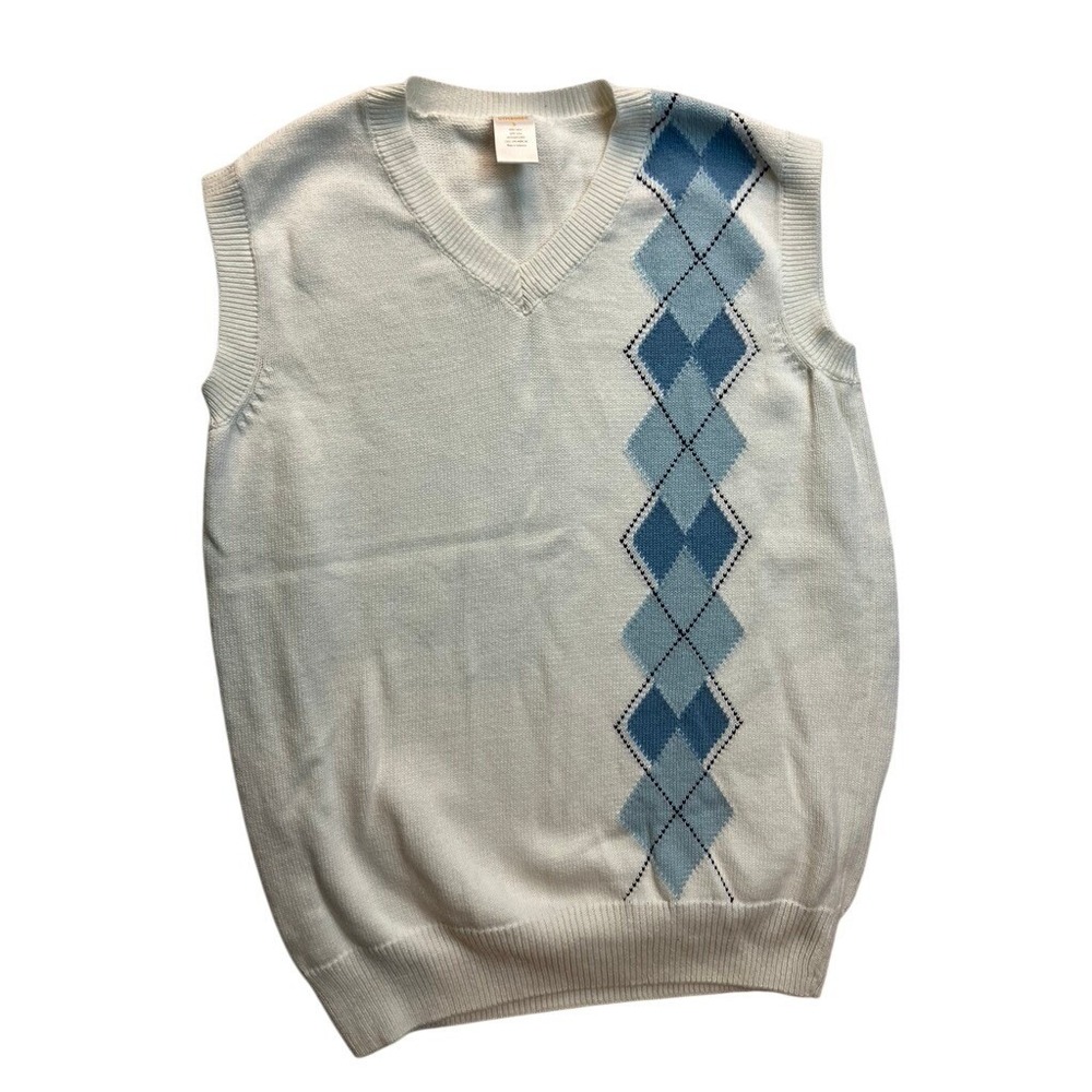 Gymboree Kids Boys White Blue Argyle V Neck Sweater Vest Size S Cotton